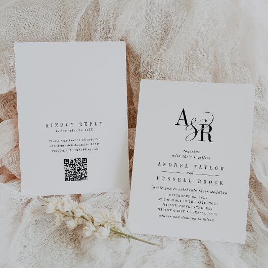 Invitation ANDREA QR Code Classique Élégant Chic Mariage uniq