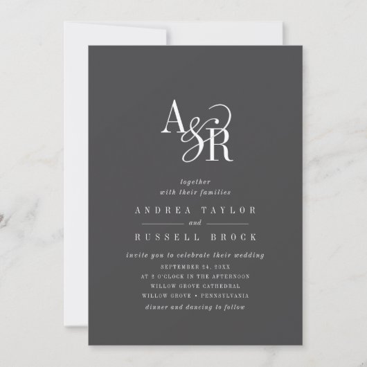Invitation ANDREA QR Code Grey Dark Academia Initiales Mariag (Devant)