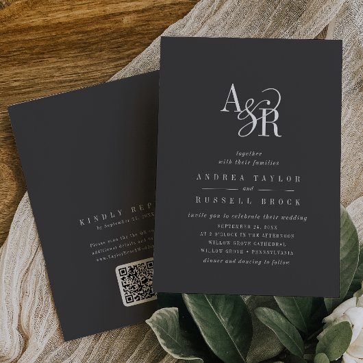 Invitation ANDREA QR Code Grey Dark Academia Initiales Mariag