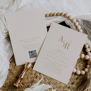 Invitation ANDREA QR Code Vintage Gold Cream Mariage moderne