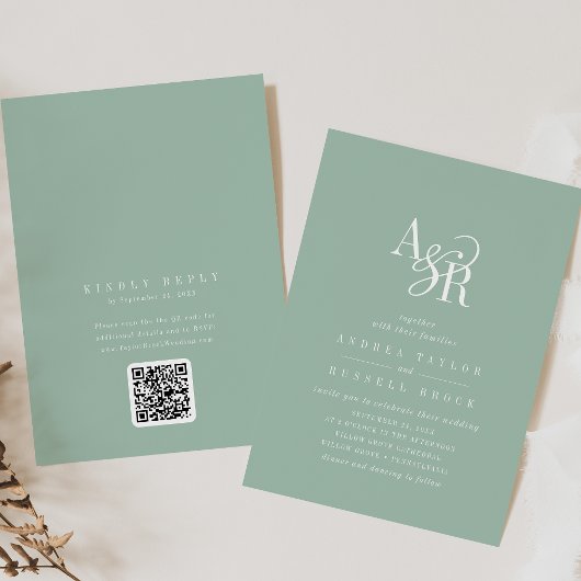 Invitation ANDREA Sage Green QR Code Classic Elegant Wedding