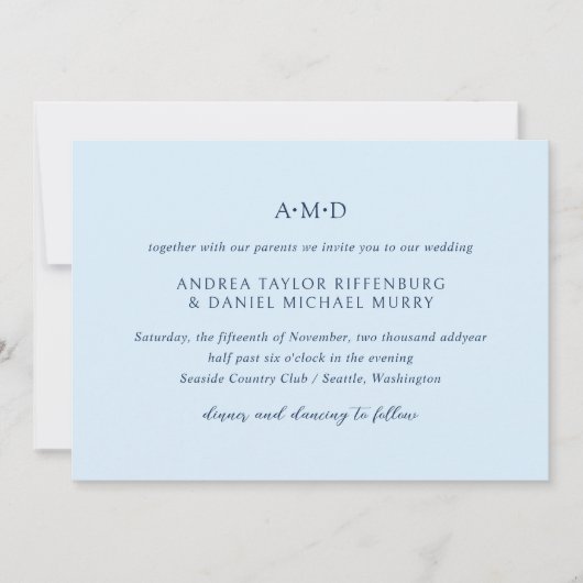 Invitation Andrea Sky Blue Mariage élégant (Devant)