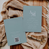 Invitation ANDREA Teal Blue QR Code Classic Elegant Wedding