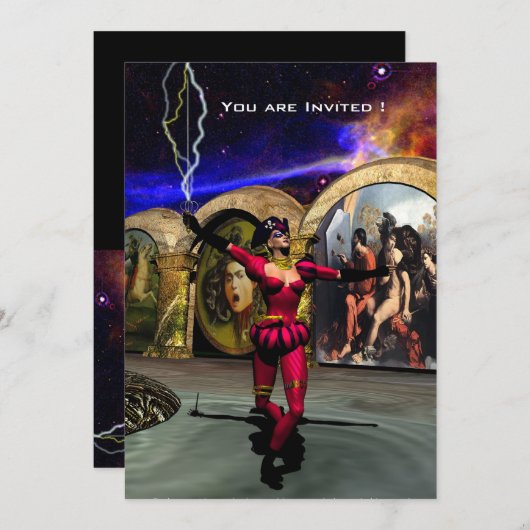 Invitation ANDROID BALLET, Black Red Blue Science Fiction (Devant / Derrière)