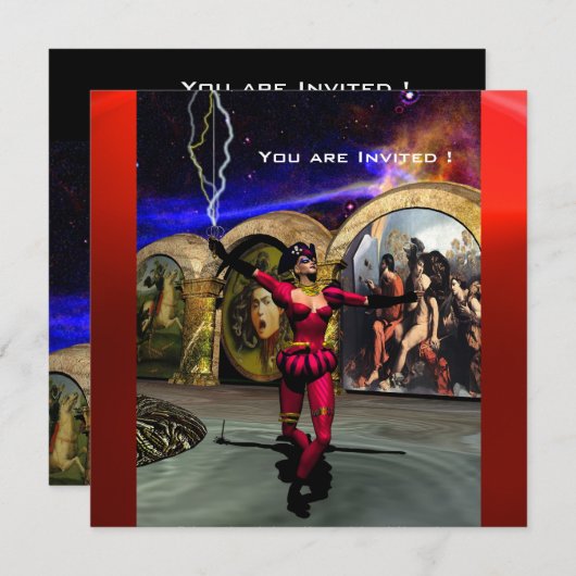 Invitation ANDROID BALLET, Red Fuchsia Blue Science Fiction (Devant / Derrière)