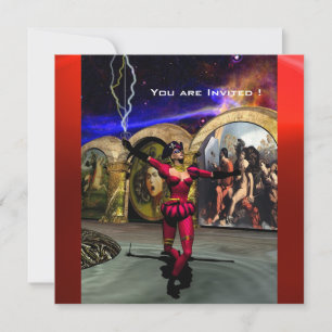 Invitation ANDROID BALLET, Red Fuchsia Blue Science Fiction