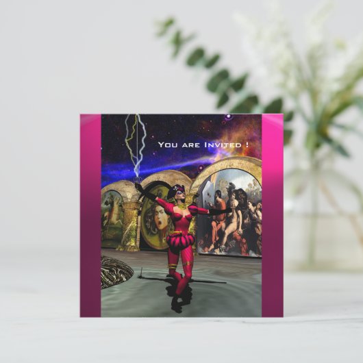 Invitation ANDROID BALLET, Red Pink Blue Science Fiction (Debout devant)