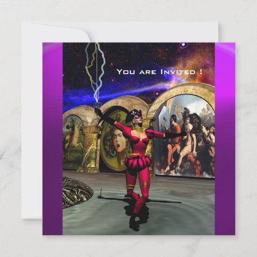 Invitation ANDROID BALLET, Rouge violet bleu science-fiction (Devant)