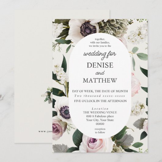 Invitation Anémon blanc sur Mariage blanc neige (Devant / Derrière)