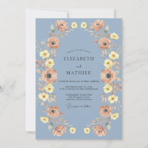 Invitation Anémone Abricot Céruléen Mariage