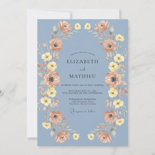 Invitation Anémone Abricot Céruléen Mariage (Devant)