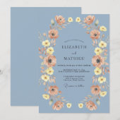 Invitation Anémone Abricot Céruléen Mariage (Devant / Derrière)
