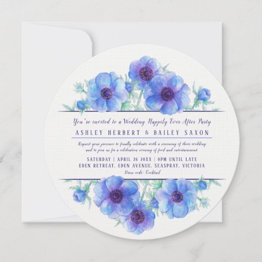 Invitation Anémone bleue après la fête de mariage (Devant)