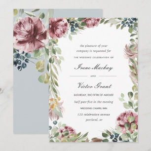 Invitation Anemone Blush Blue Grey Romantique Mariage botaniq