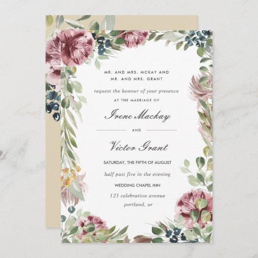 Invitation Anemone Blush | Mariage botanique rose (Devant / Derrière)