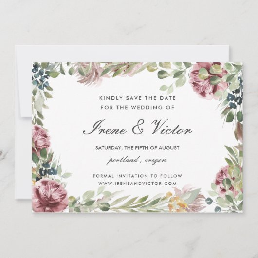Invitation Anemone Blush Navy mariage bleu Enregistrer la dat (Devant)