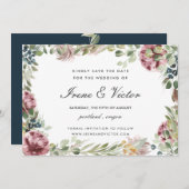 Invitation Anemone Blush Navy mariage bleu Enregistrer la dat (Devant / Derrière)