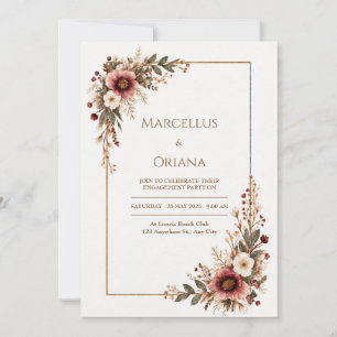 Invitation Anémone de Bourgogne Bordure en feuille d'or Maria