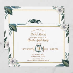Invitation Anémone Fleurs Blanches et Vertes Shower de Mariée