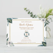 Invitation Anémone Fleurs Mariage Feuilles Vertes Blanches (Debout devant)