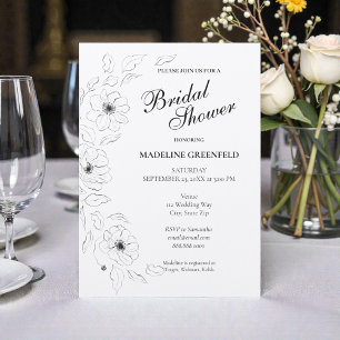 Invitation Anémone florale noir et blanc Mariage Shower de ma