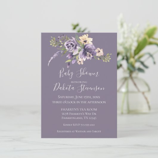 Invitation Anemone Garden Crème violet Baby shower Boho (Debout devant)