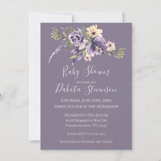 Invitation Anemone Garden Crème violet Baby shower Boho (Devant)