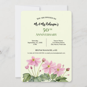 Invitation Anémone japonaise rose aquarelle 50e anniversaire