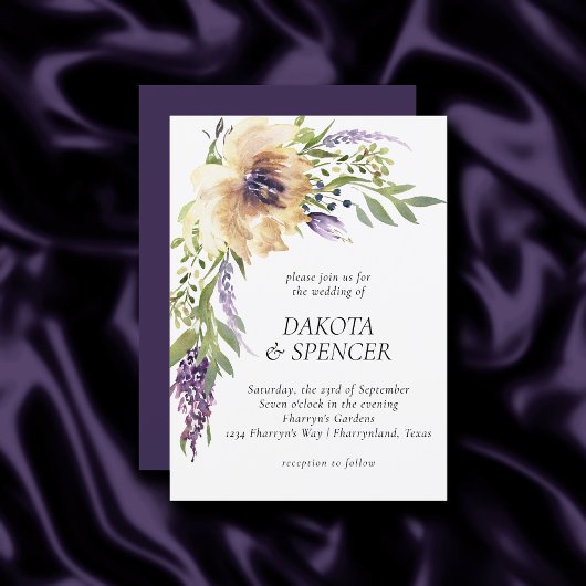 Invitation Anemone Lavender | Mariage violet foncé et ivoire
