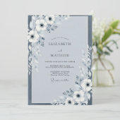 Invitation Anémone Mariage Bleu Ardoise Peint (Debout devant)
