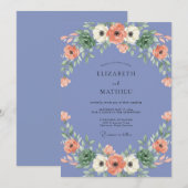 Invitation Anémone Pervenche Peinture de Mariage (Devant / Derrière)