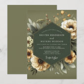 Invitation Anémone sombre olive mariage (Devant / Derrière)
