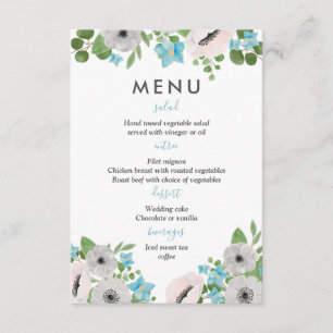 Invitation Anémones à l'aquarelle Florales   Menu de mariage