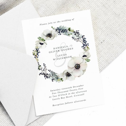 Invitation Anémones & Berries Wreath Blue Winter Wedding