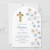 Invitation Anémones Blanches Bleues Arche Baptême (Devant)