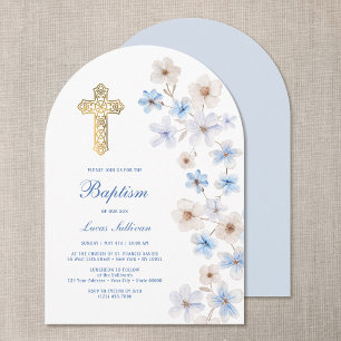 Invitation Anémones Blanches Bleues Arche Baptême