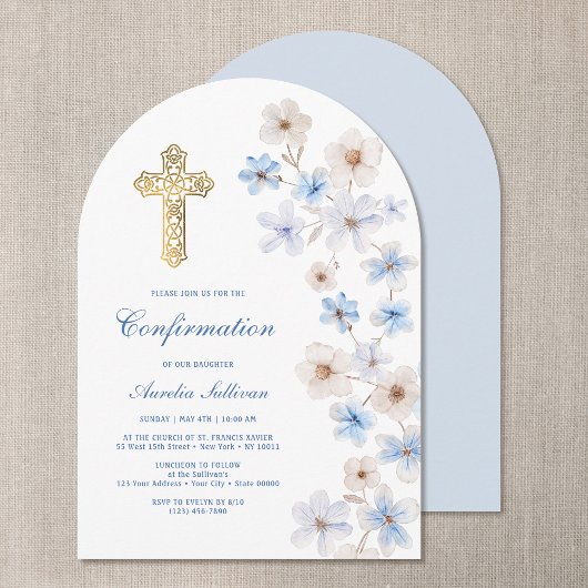 Invitation Anémones Blanches Bleues Arche Confirmation