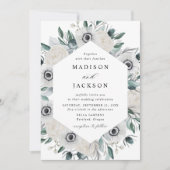 Invitation Anémones blancs et Mariage Rose (Devant)