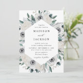 Invitation Anémones blancs et Mariage Rose (Debout devant)