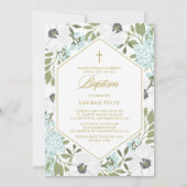 Invitation Anémones Bleu Floral Baby Boy Baptême (Devant)