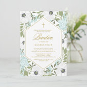 Invitation Anémones Bleu Floral Baby Boy Bautizo (Debout devant)