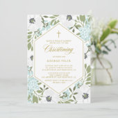 Invitation Anémones Bleu Floral Garçon Christening (Debout devant)