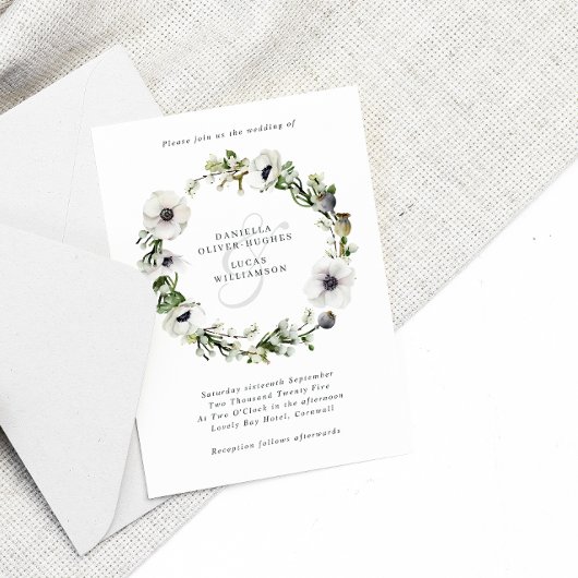 Invitation Anémones Floral Wreath Mariage d'hiver