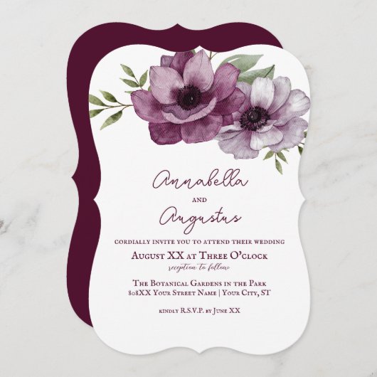 Invitation Anémones romantiques (Devant / Derrière)