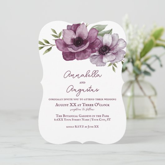 Invitation Anémones romantiques (Debout devant)