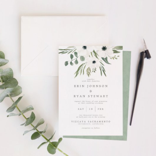 Invitation Anemones Sage & Dusty Green Eucalyptus Mariage