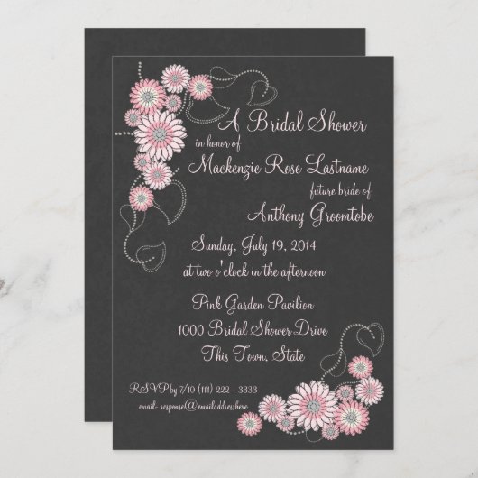 Invitation Anémoniques rose vif et Fête des mariées d'ardoise (Devant / Derrière)
