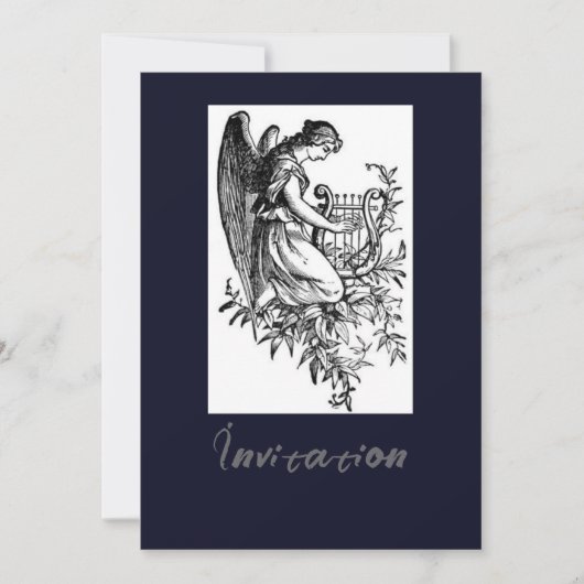 Invitation Ange avec harpe et flore (Devant)