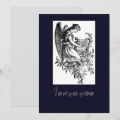Invitation Ange avec harpe et flore (Devant / Derrière)