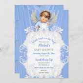 Invitation Ange Bébé Bleu Argent Peau Claire (Devant / Derrière)